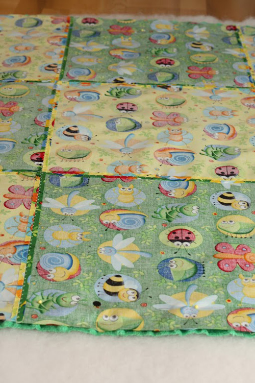 łączenie patchworku prawymi stronami z Minky