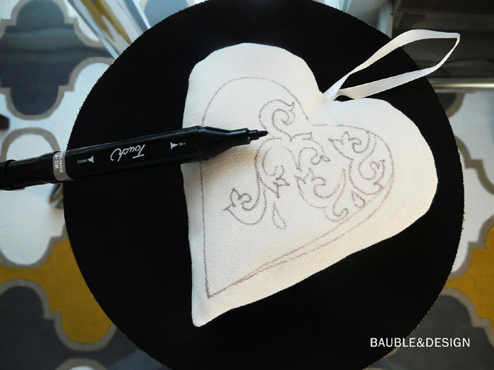 rysowanie konturu serca materiałowego